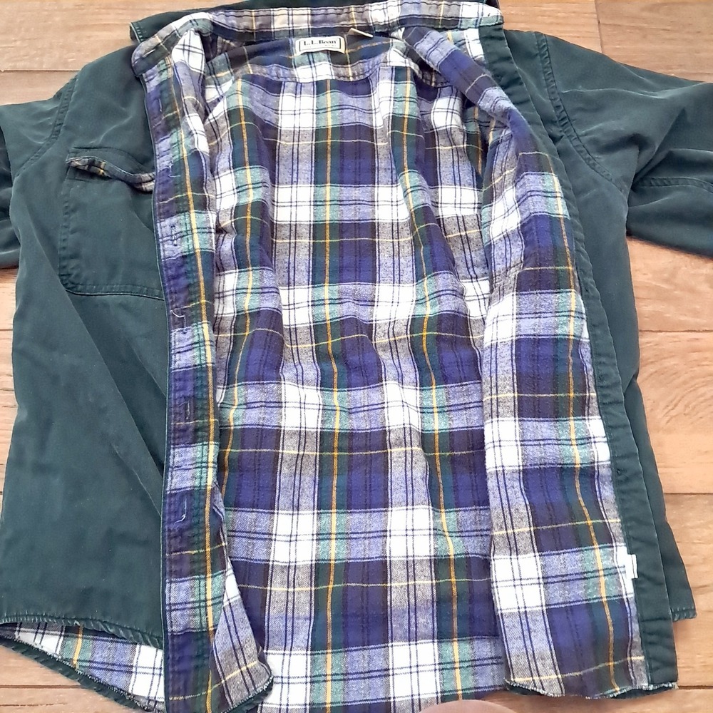 Vintage LL Bean Womens Hurricane Shirt Jacket sz M Medium Freeport green flannel - Picture 3 of 11